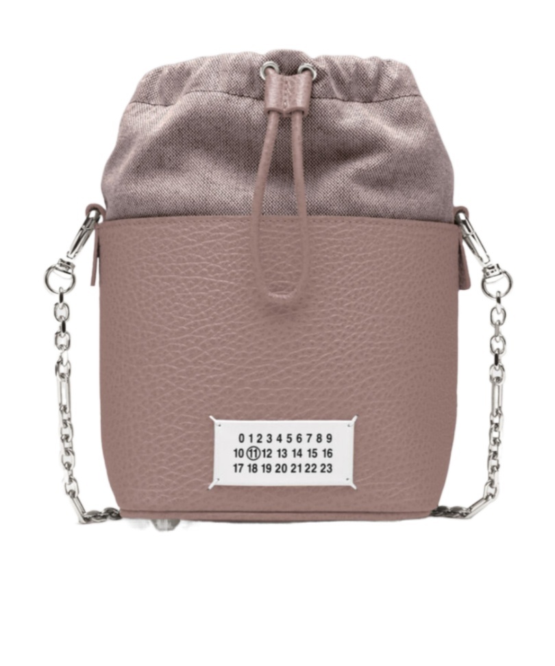Maison Margiela Drawstring Bucket Leather Shoulder Bag In Purple