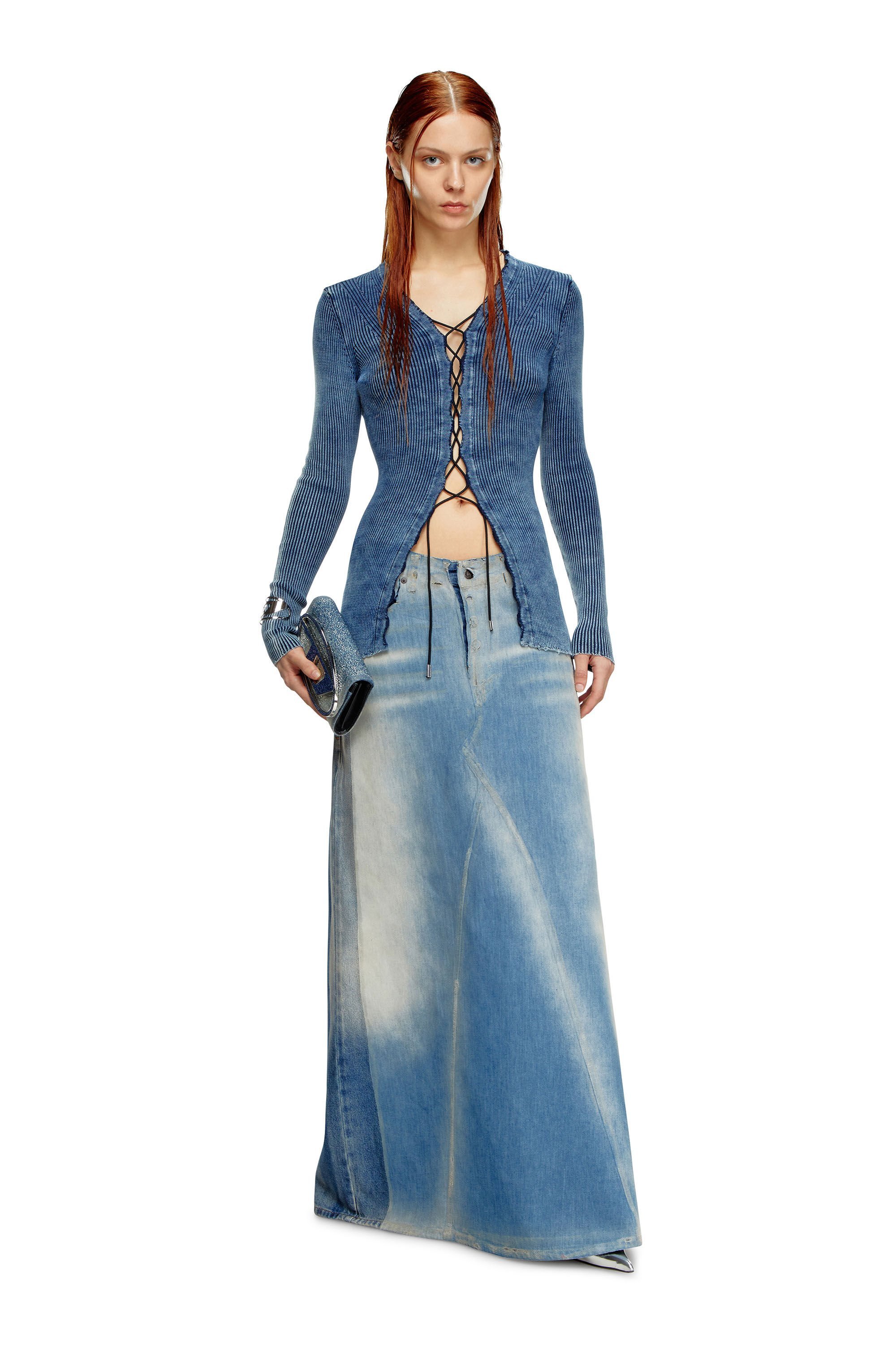 Diesel M-acerata Ribbed-knit Cardigan In Blue