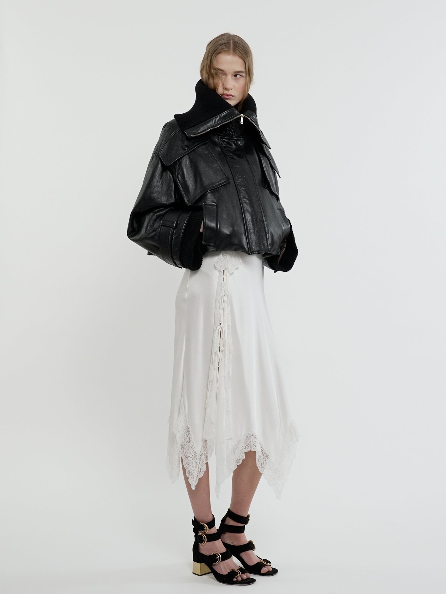 Chloé Ribbed Knit-trimmed Leather Bomber Jacket In Black