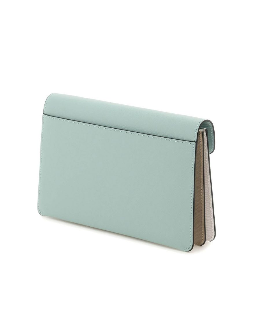 MARNI TRUNK CLUTCH IN LIGHT GREEN WHITE AND BROWN SAFFIANO LEATHER