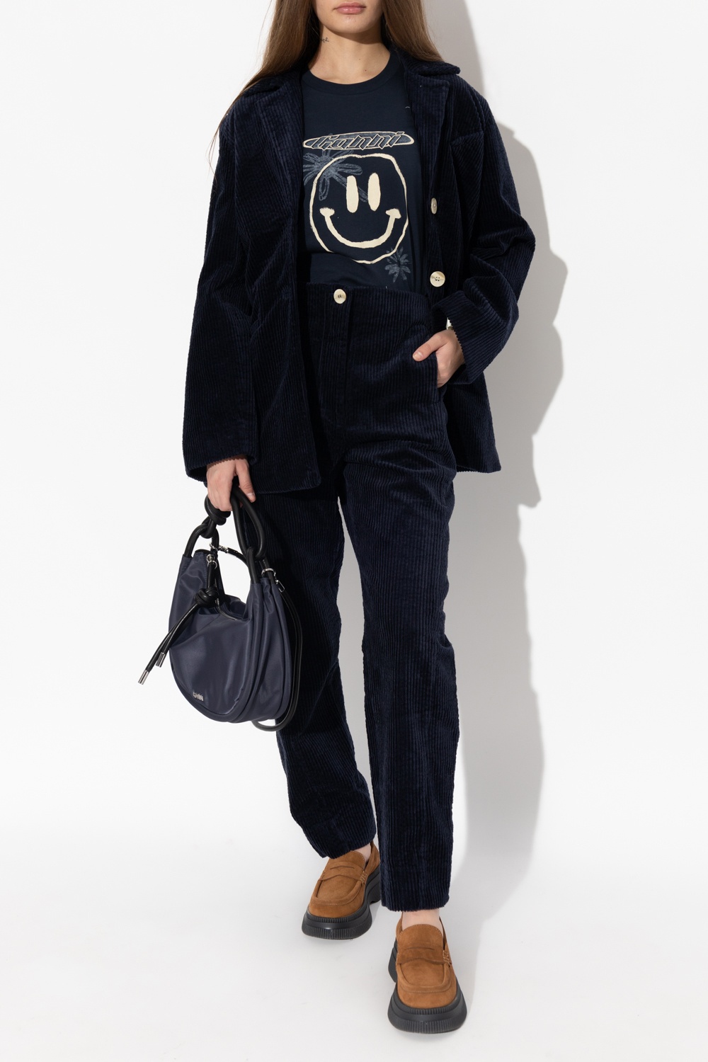Ganni Corduroy Ruched Jacket In Black