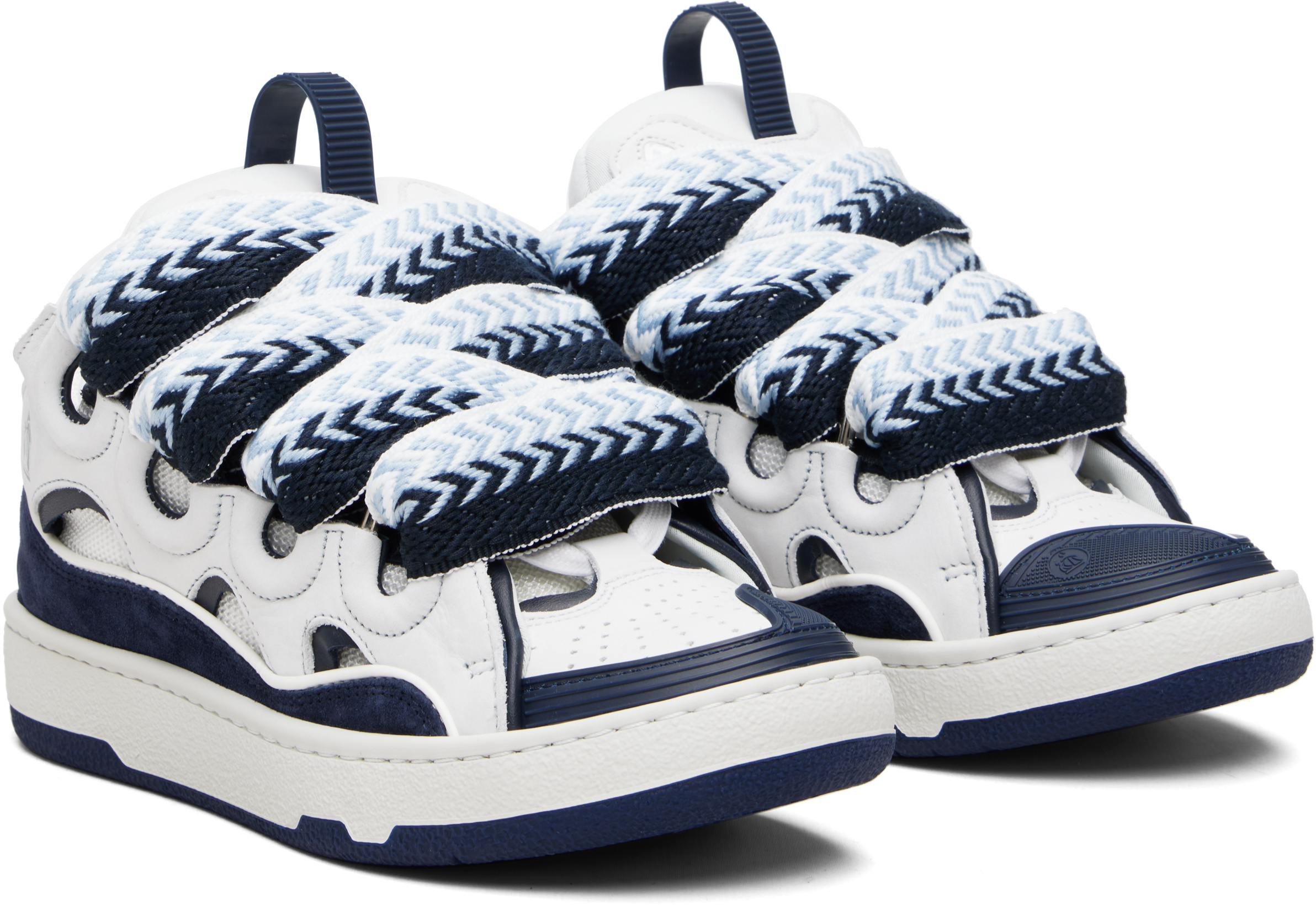 Lanvin Curb Leather Sneakers In Blue