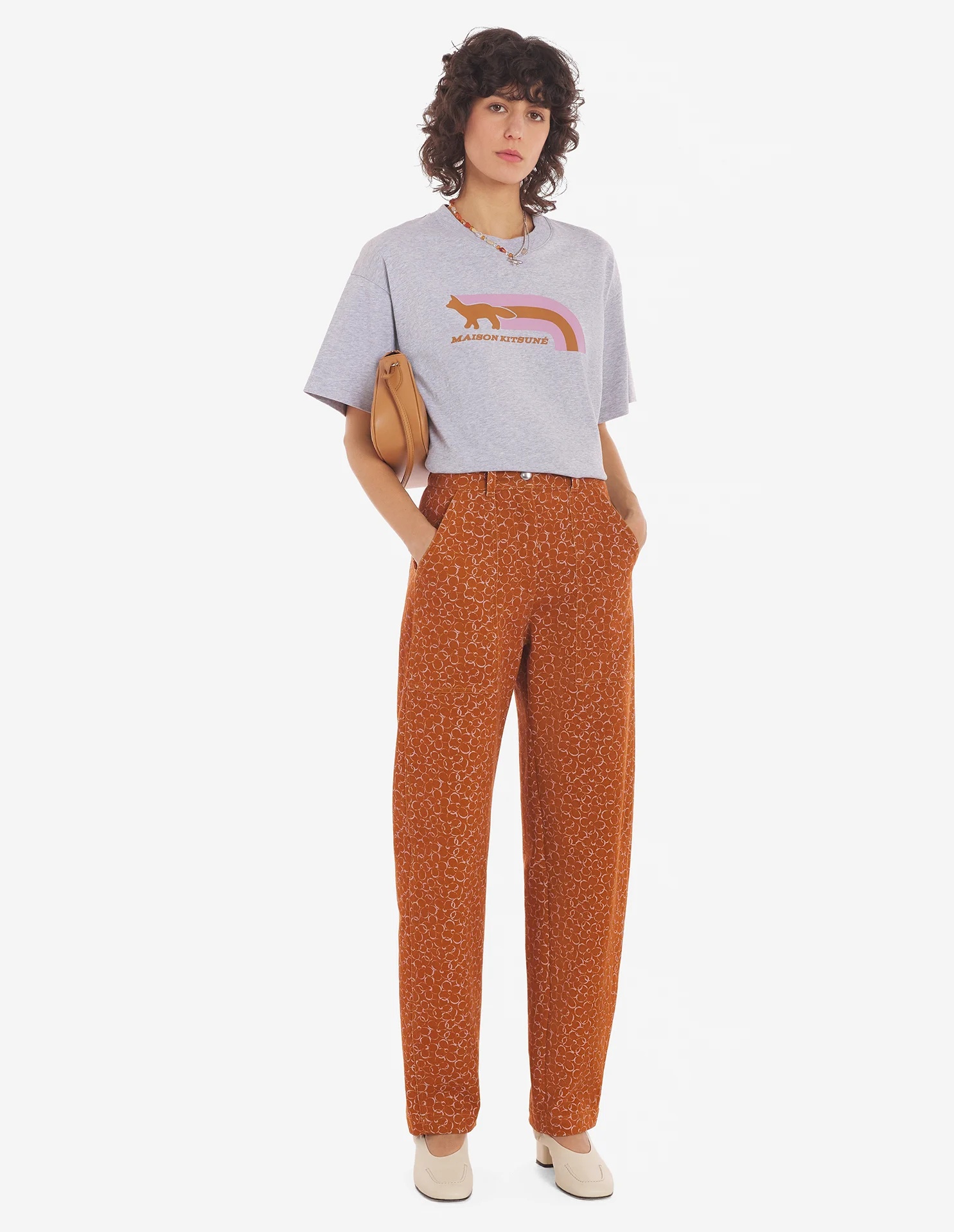 Shop Maison Kitsuné Flash Fox Cotton T-shirt In Gray