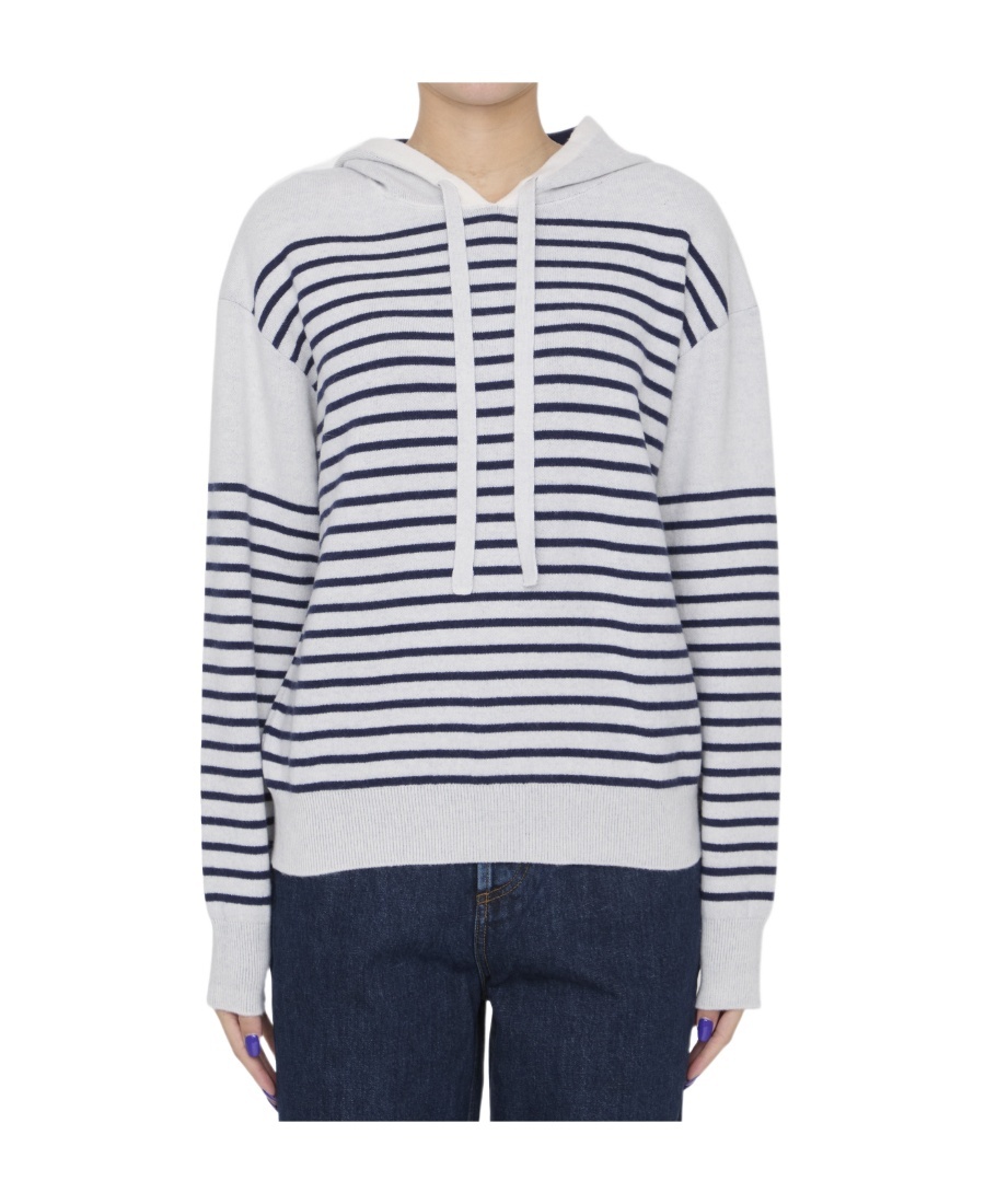 Loewe Striped Drawstring Knitted Hoodie In White