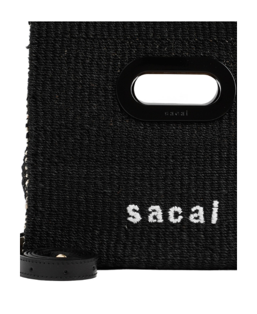 Sacai Logo-embroidered Woven Shopper In Black
