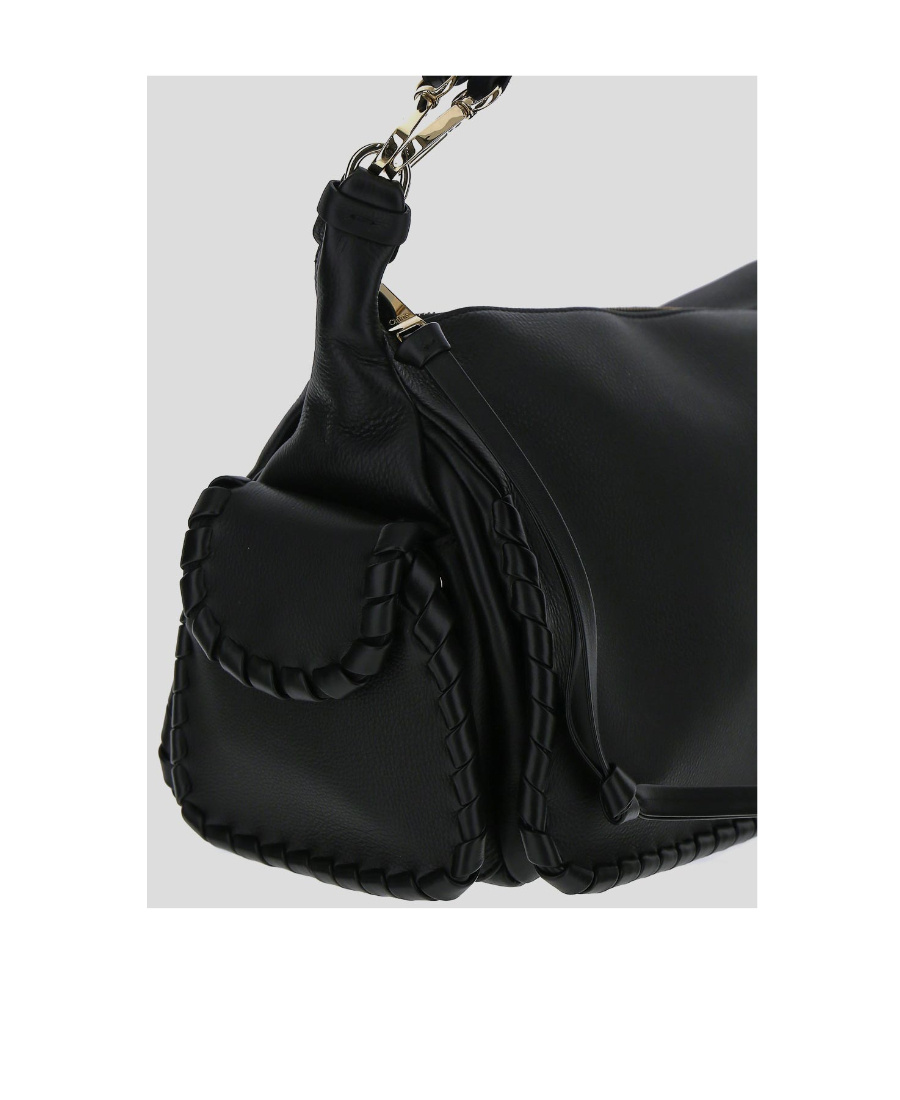 Chloé Textured Leather Nahir Shoulder Bag With Gold Metal Trim In Black