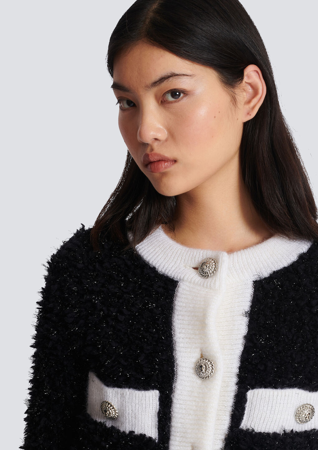 Balmain Buttoned Textured Knit Cardigan In Black