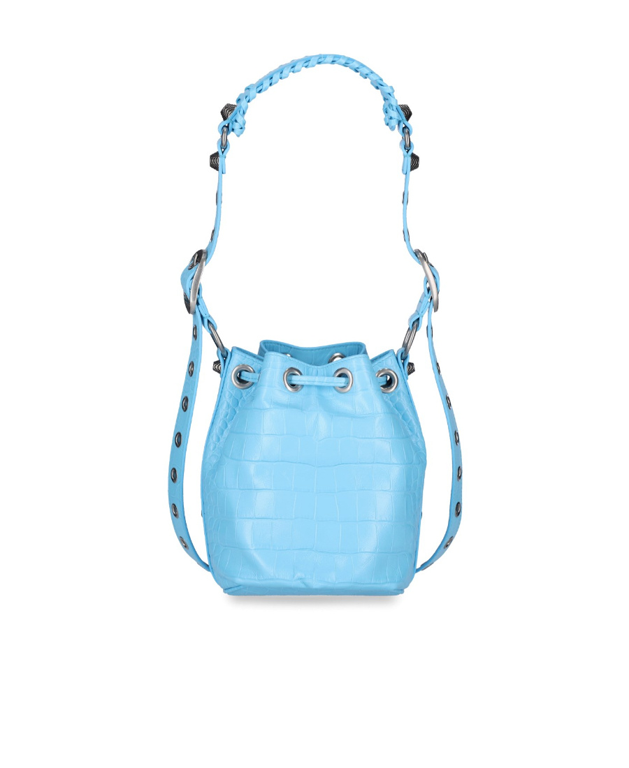 Shop Balenciaga Borsa A Secchiello Le Cagole Xs Con Lavorazione Coccodrillo Da Donna In Blu Cielo In Blue