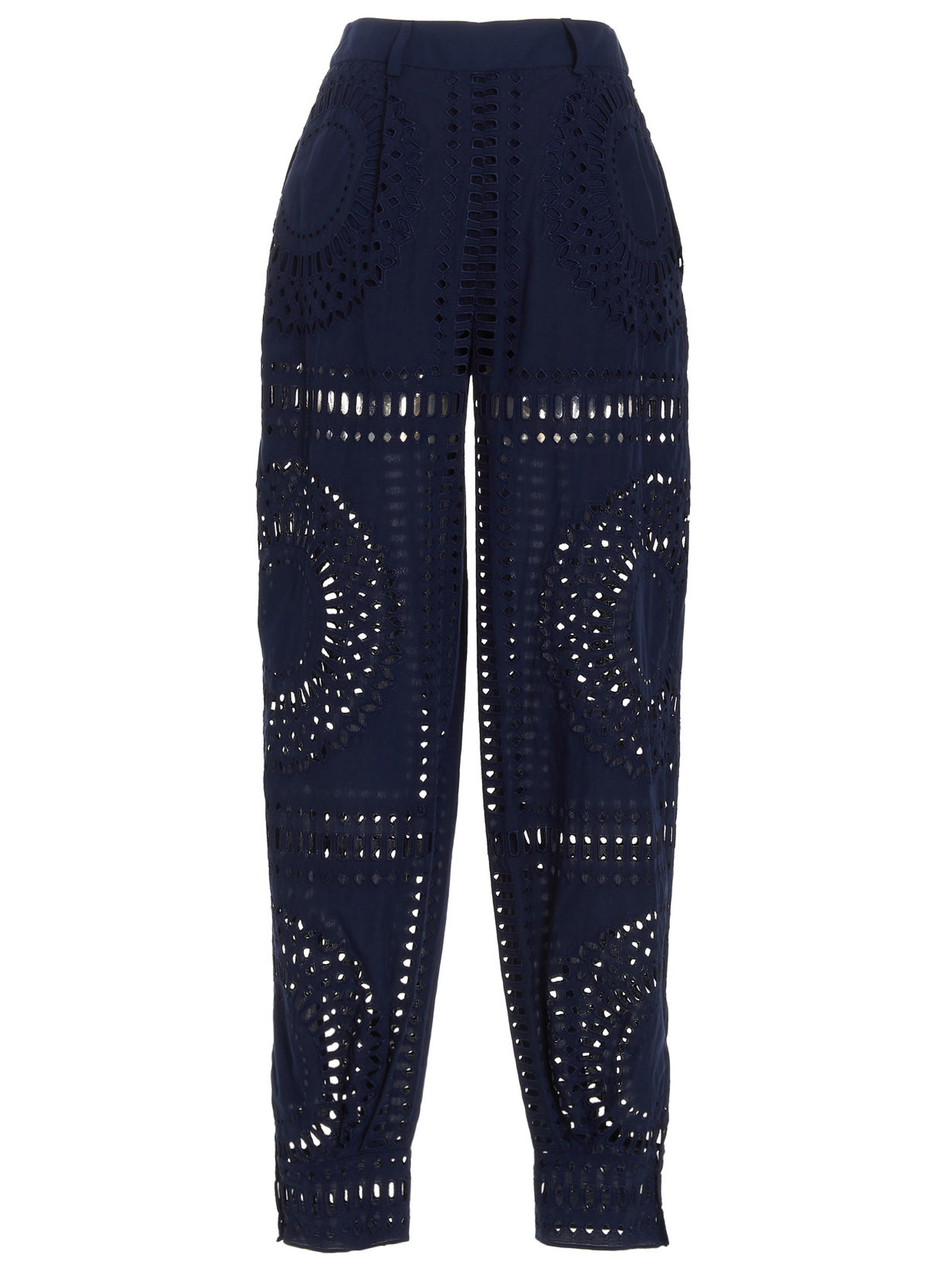 Alberta Ferretti Embroidered High Waist Wide Leg Trousers In Dark Blue