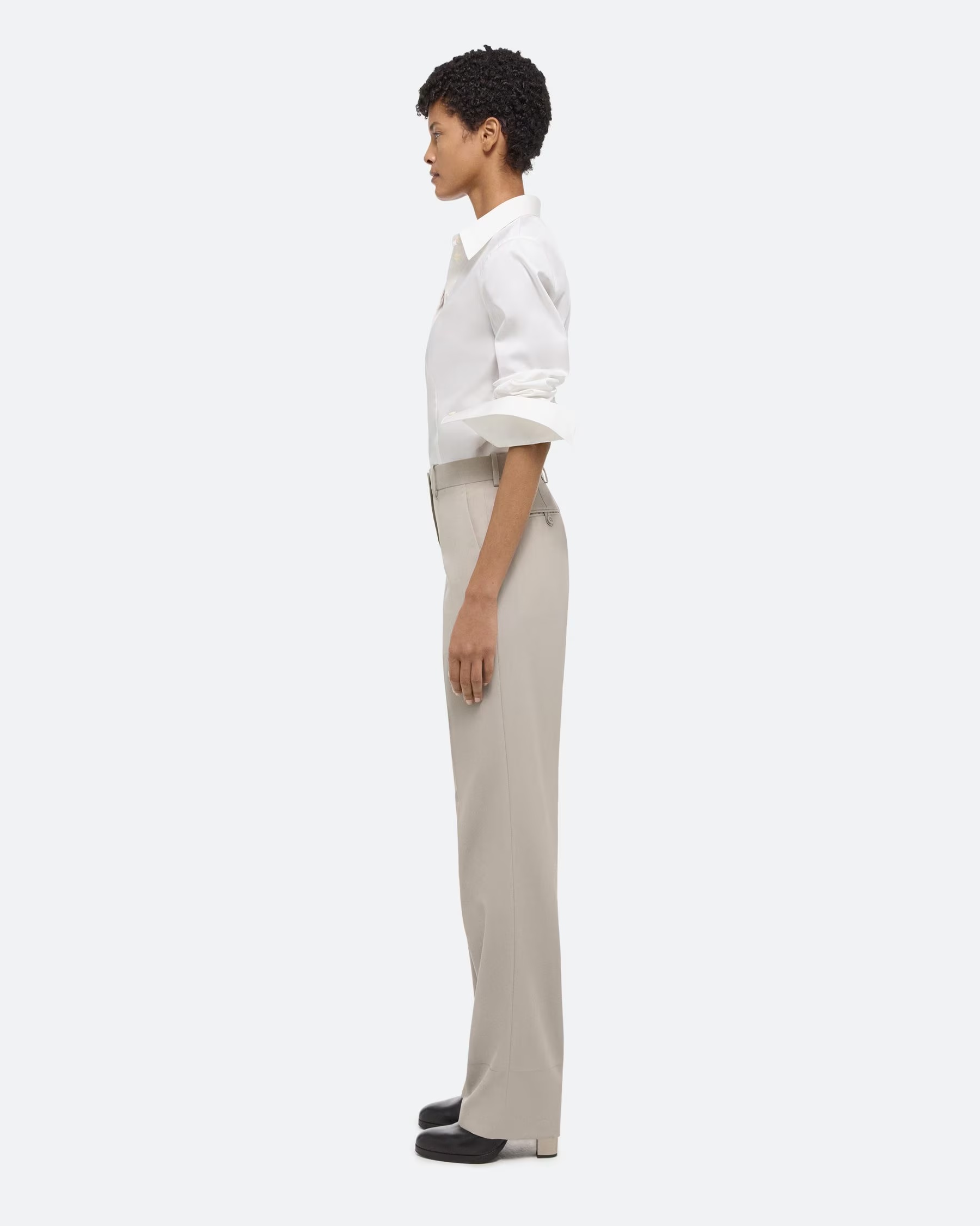 Helmut Lang Belt Ring Shearing Wool Dress Trousers In White