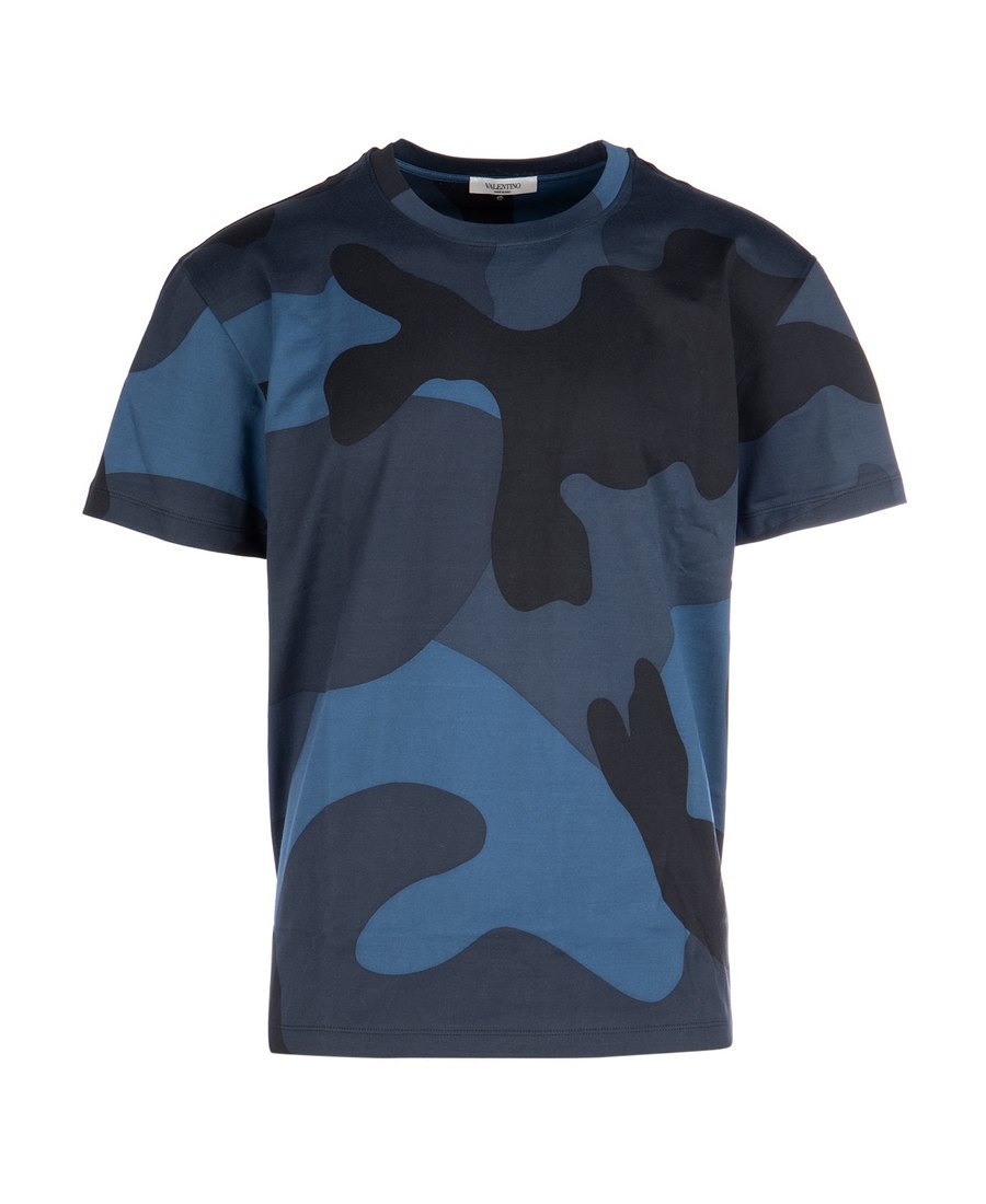 Valentino Navy Blue Camouflage Printed T-shirt