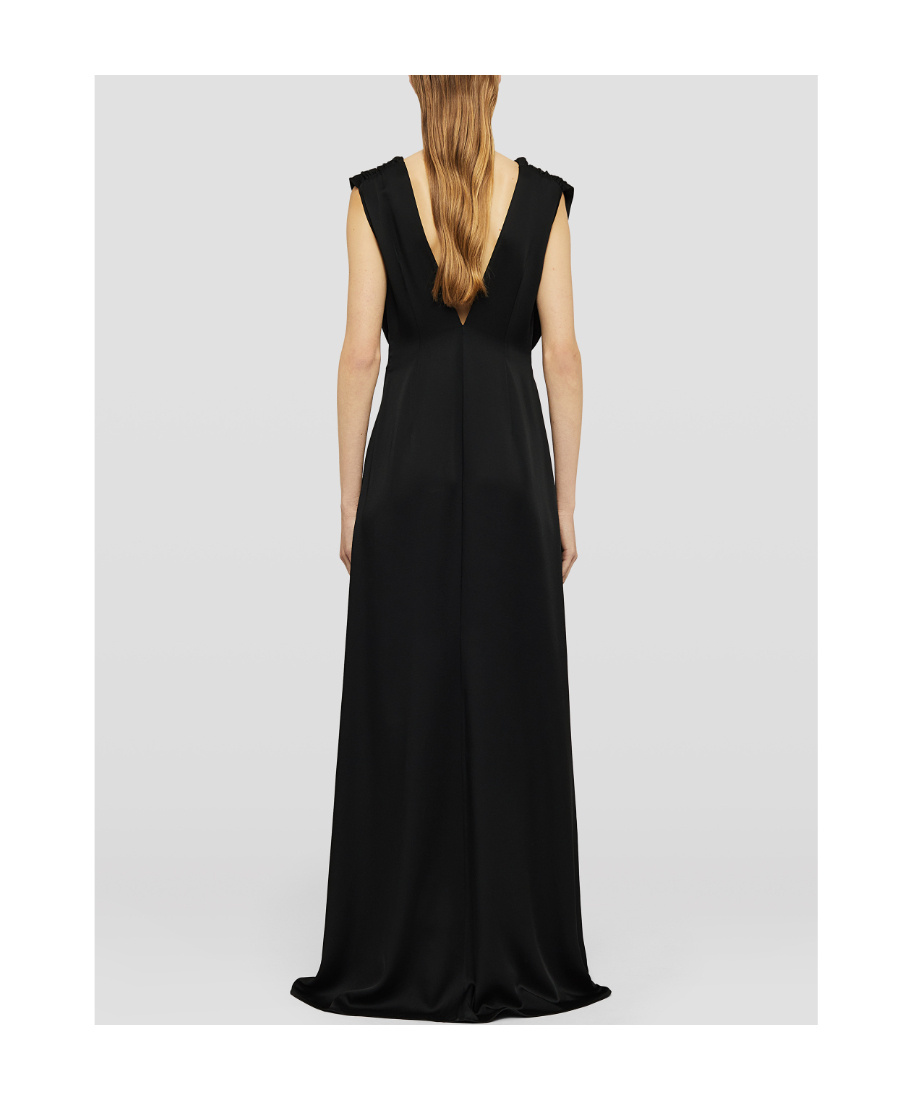 Jil Sander Gathered V-back Sleeveless Gown In Black
