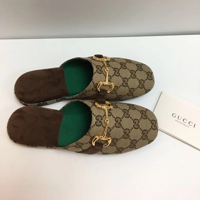 Gucci Monogram Pattern Horsebit Mules In Nude