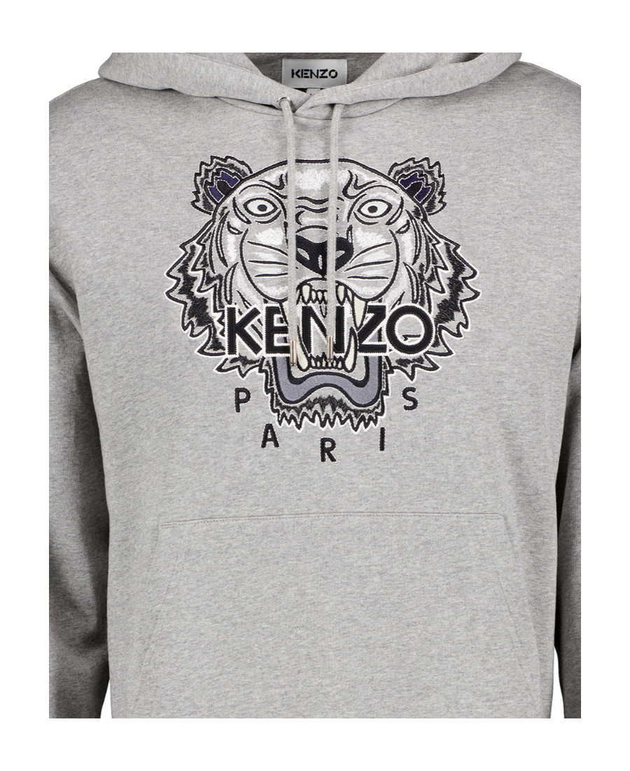 Kenzo Varsity Tiger Logo-print Hoodie In Gray