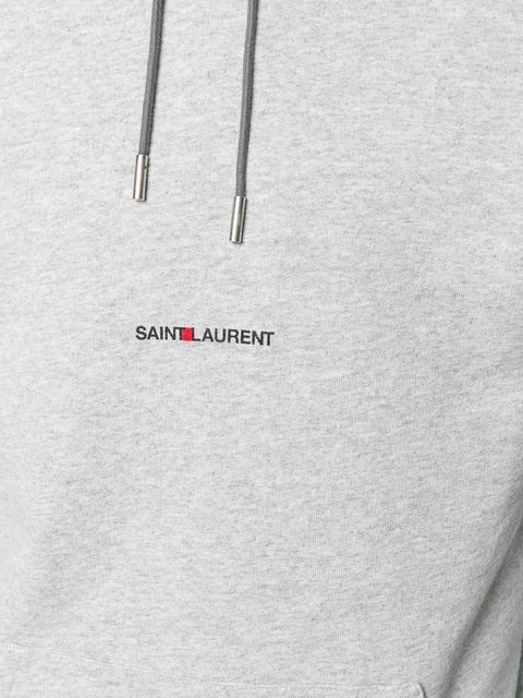 Saint Laurent Signature Logo Cropped Hooded Sweatshirt In Gray