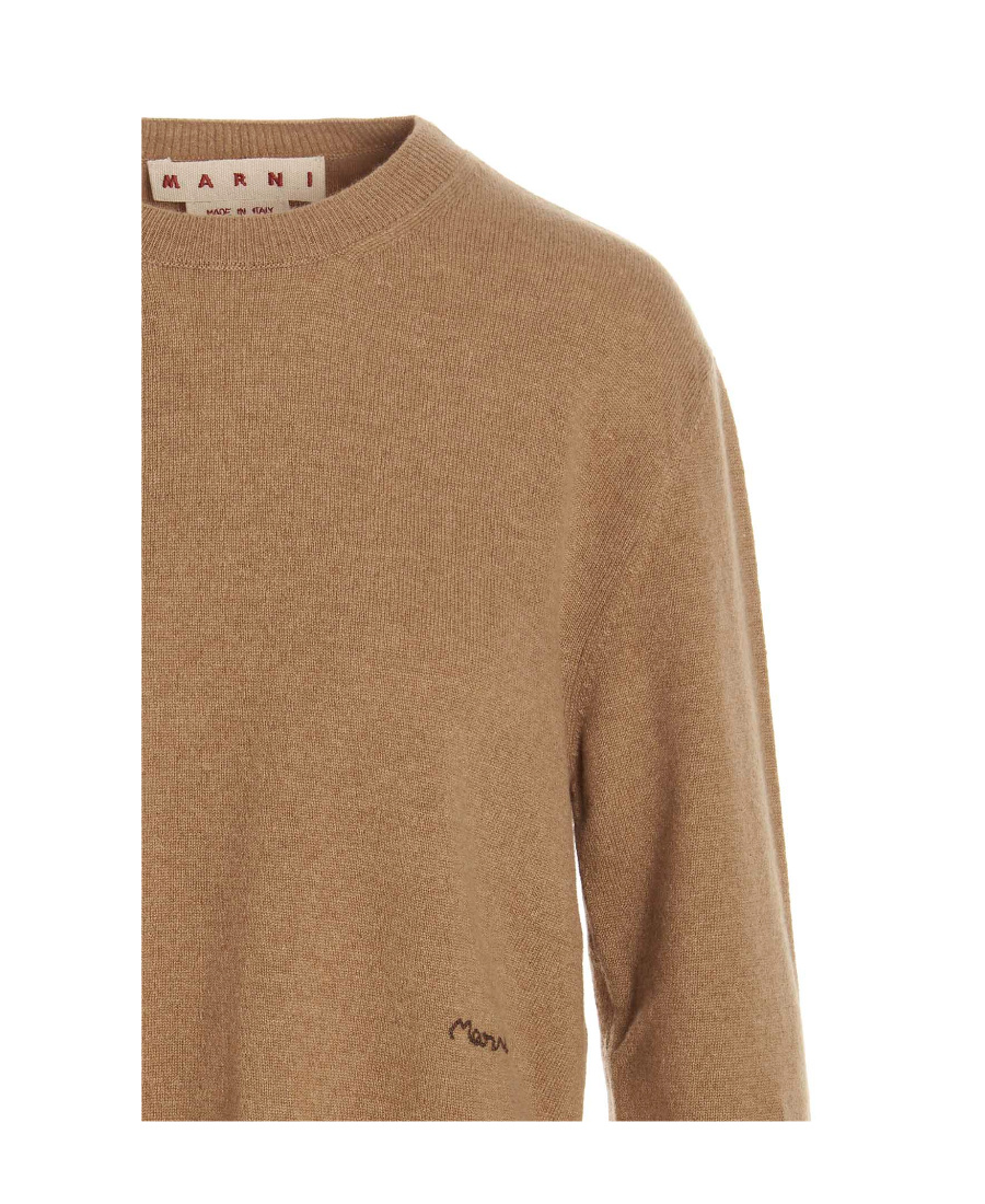 Marni Logo-embroidered Cashmere Jumper In Brown