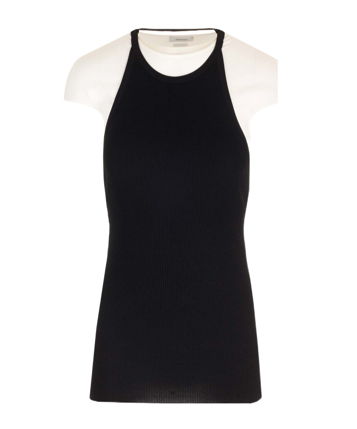 Ferragamo Colorblock Layered Cap-sleeve Midi Dress In Black