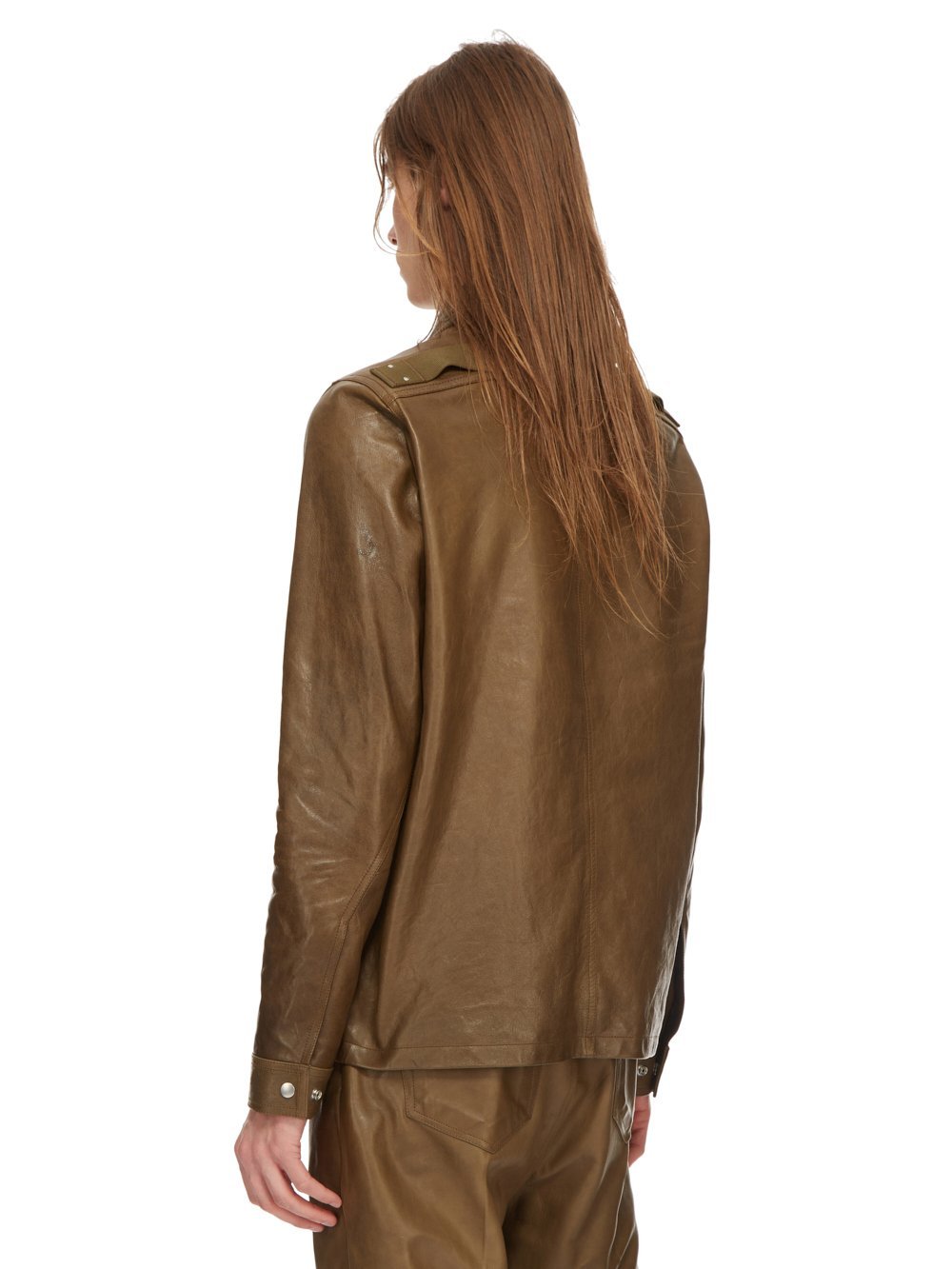 Rick Owens Long-sleeved Leather Jacket In Brown