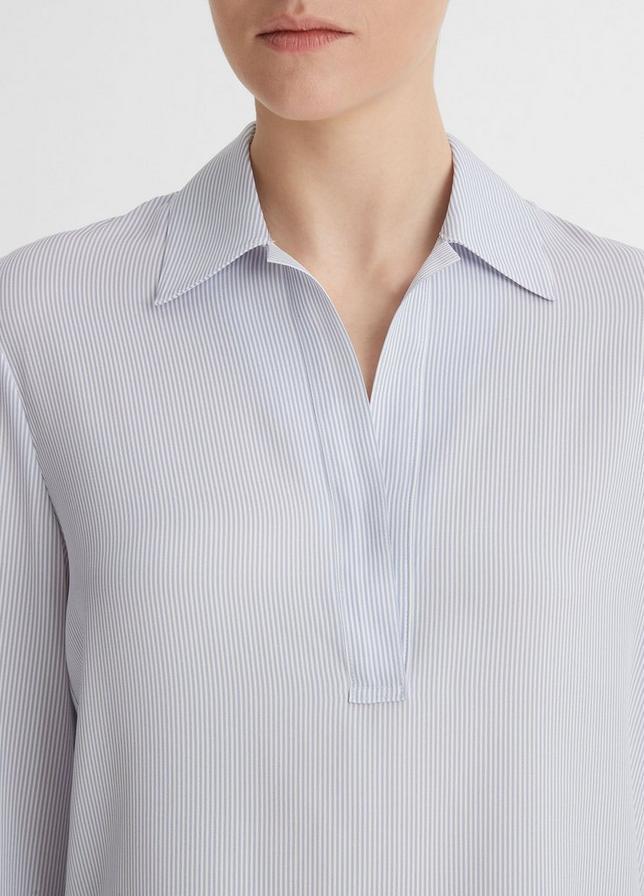 VINCE MICRO-STRIPE SILK-SATIN SHIRT