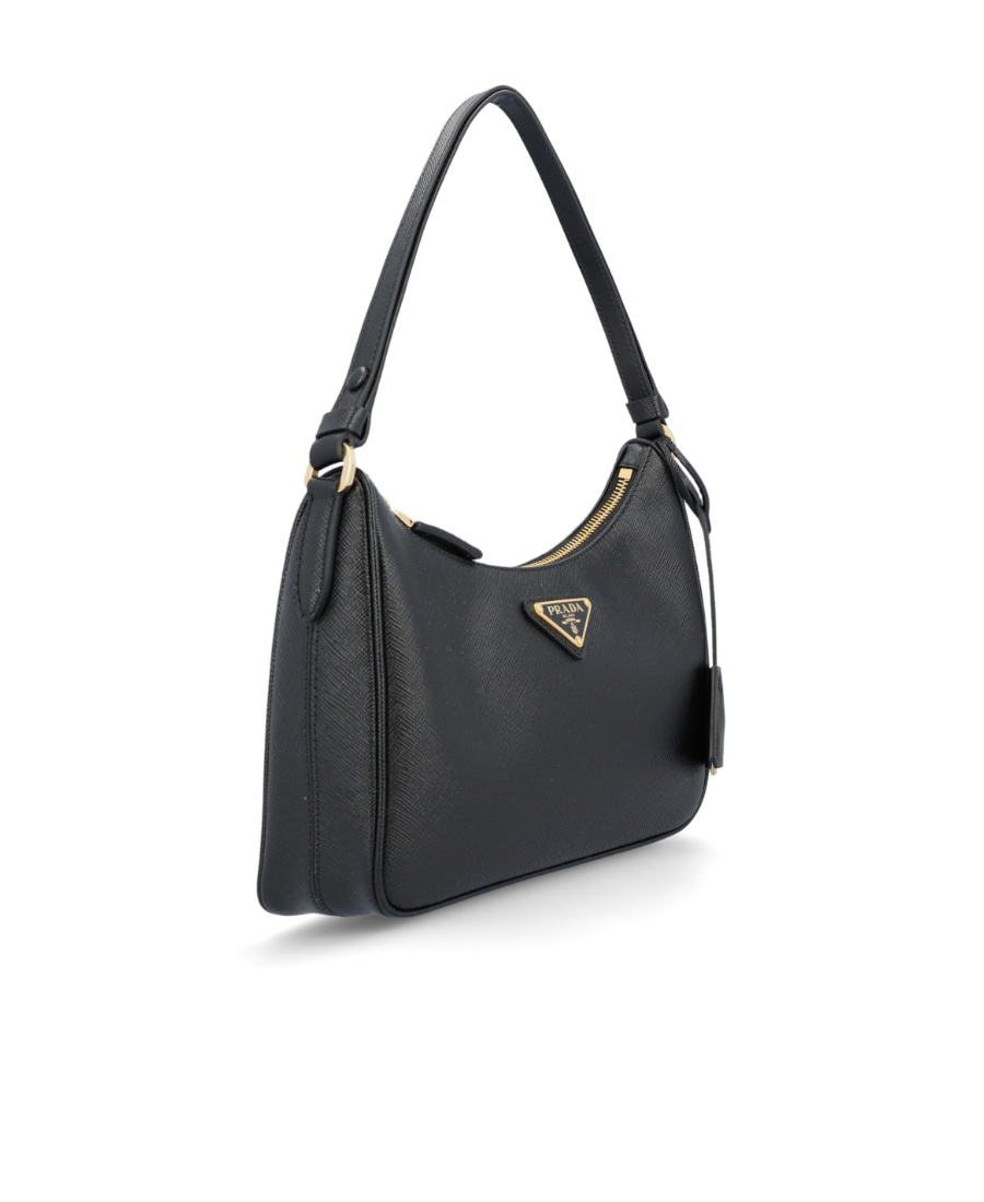 Prada Logo Mini Saffiano Leather Shoulder Bag In Black