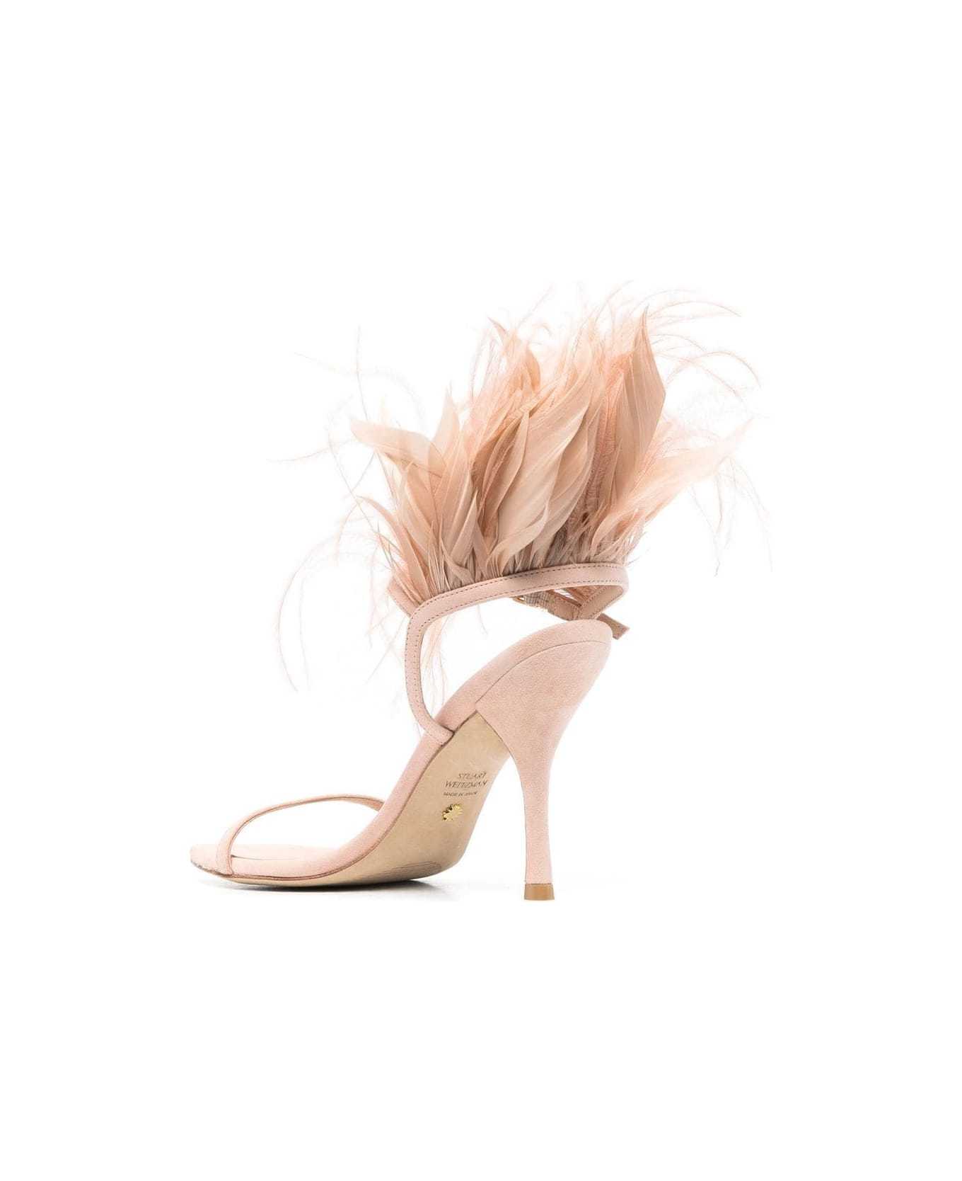 Stuart Weitzman Feather Embellished Open Toe Sandals In Nude