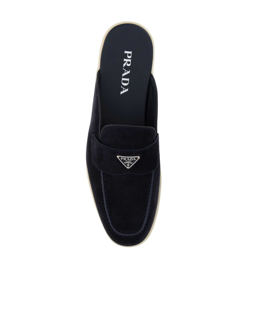 Prada Suede Casual Loafer Mules In Blue