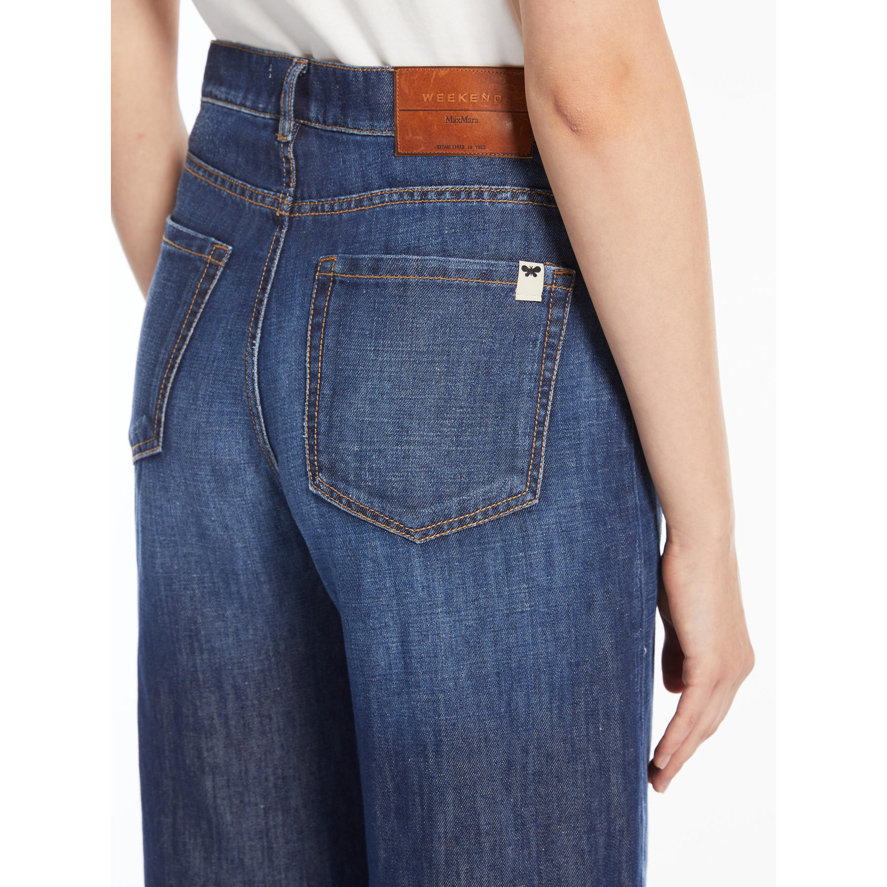 Weekend Max Mara Linen And Cotton Denim Jeans In Navy Blue