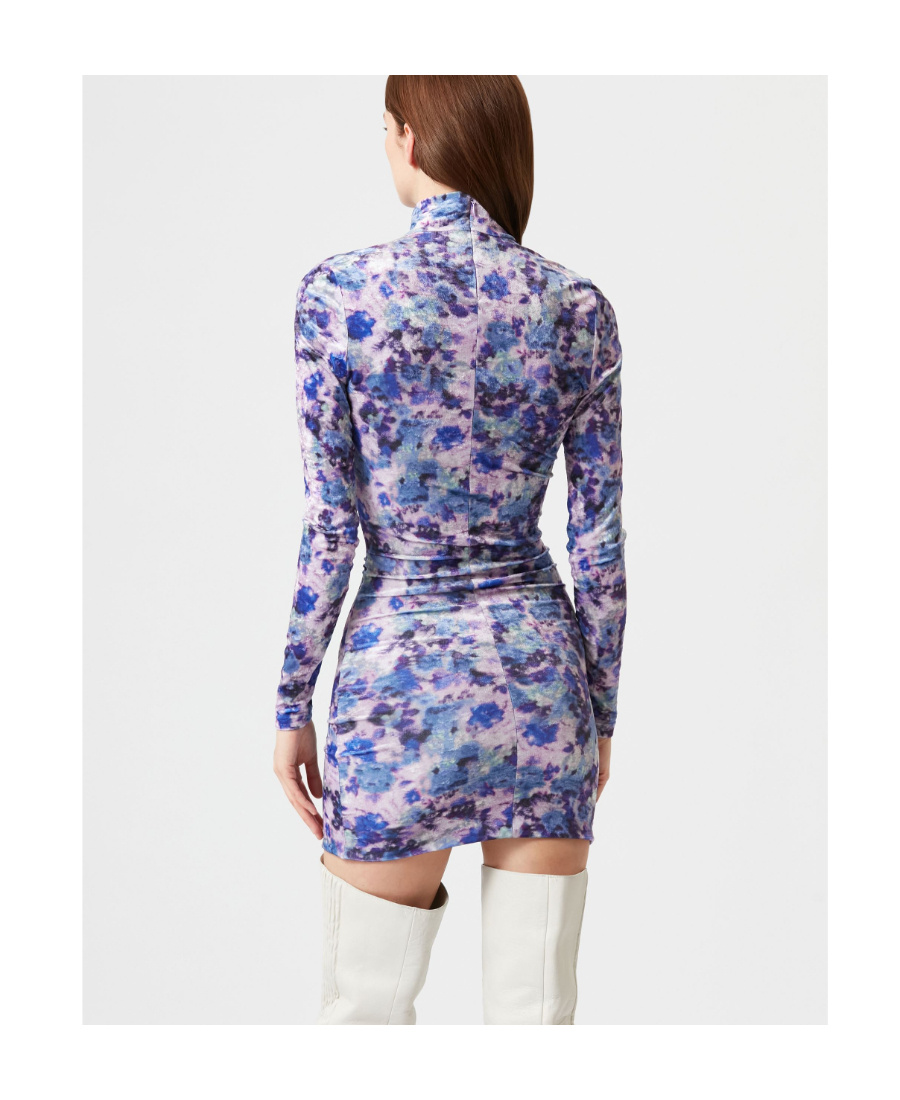 Isabel Marant Cutout Ruched Floral Print Stretch-velvet Mini Dress In Purple