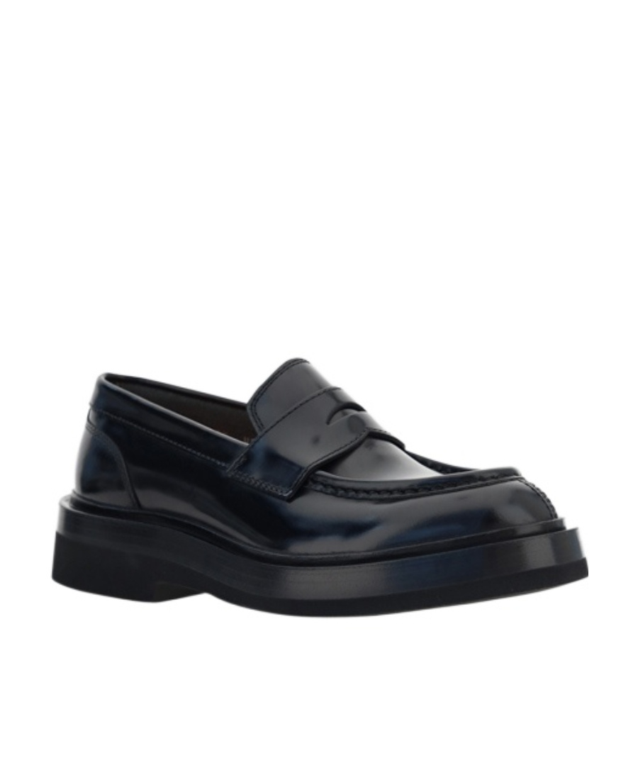 Santoni Patent Leather Penny Loafers In Black