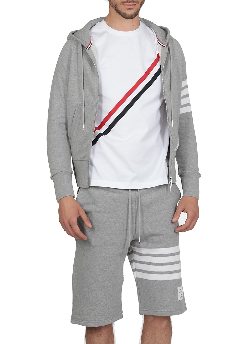 Thom Browne Printed Rwb Stripe Cotton Jersey T-shirt In White