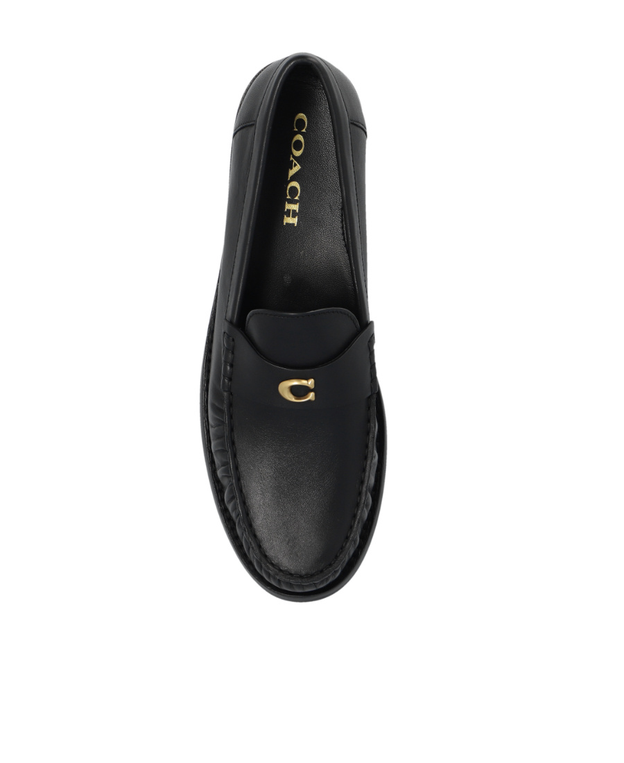 Shop Coach Logo-plaque Leather Loafers In Black