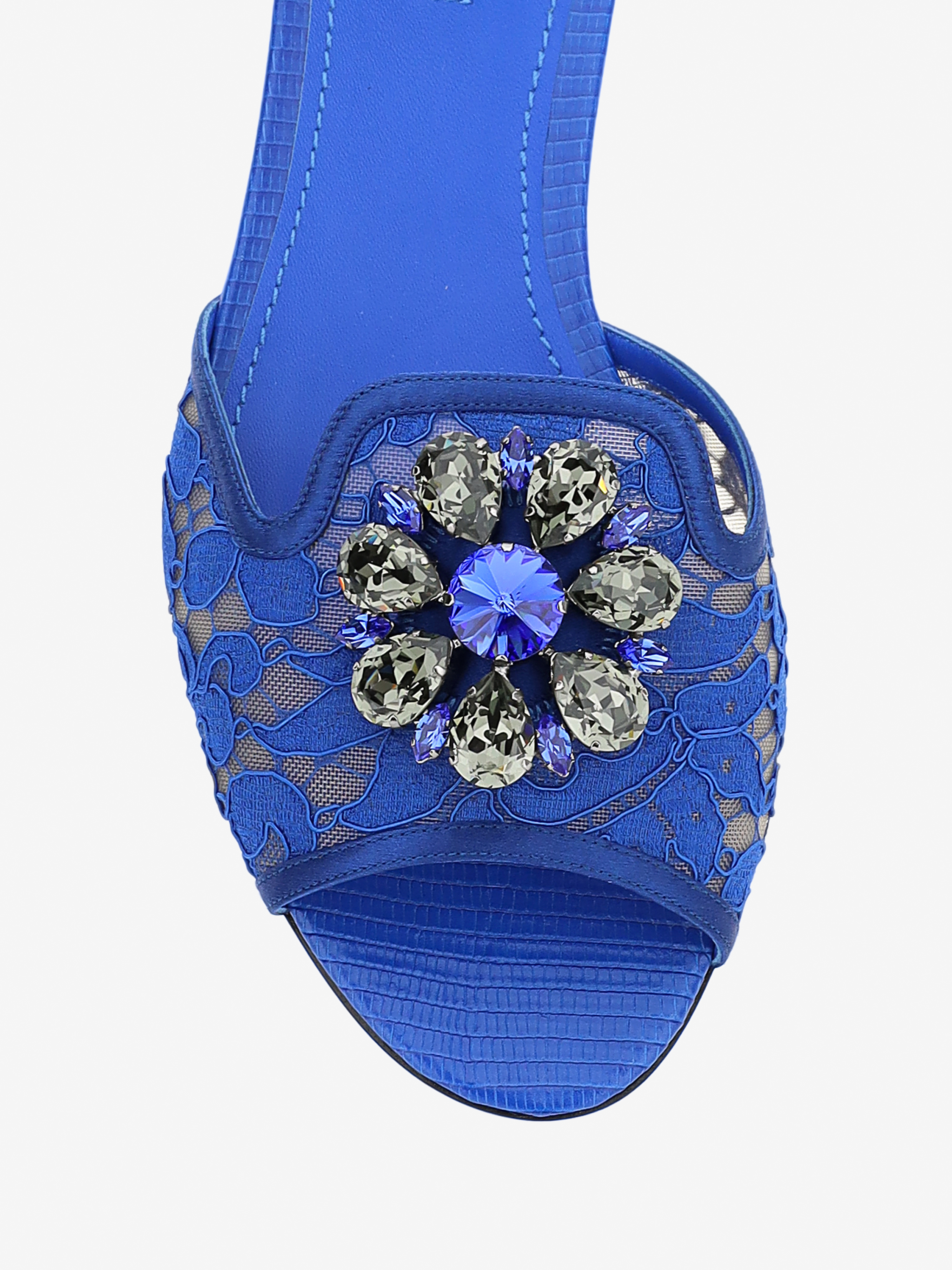 Shop Dolce & Gabbana Bianca Crystal-embellished Lace Sandals In Blue