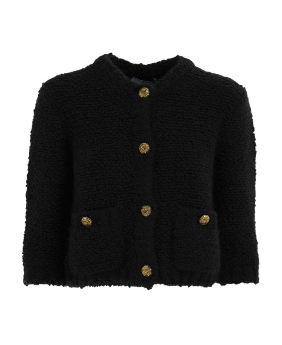 Prada Bouclé Mohair Cardigan In Black