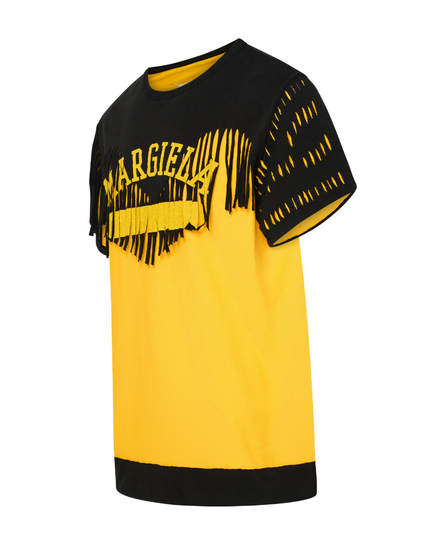 Maison Margiela Two-tone Cut-out Cotton T-shirt In Yellow