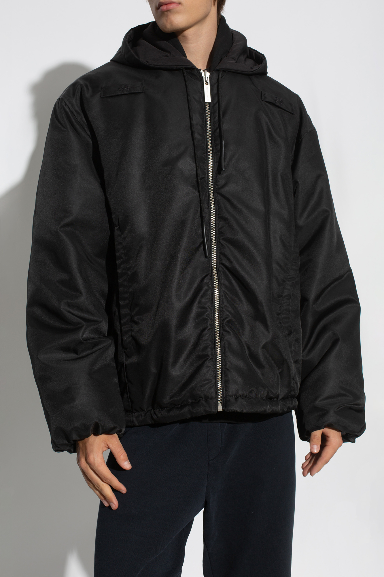44 Label Group Zip-up Hooded Jacket In Black