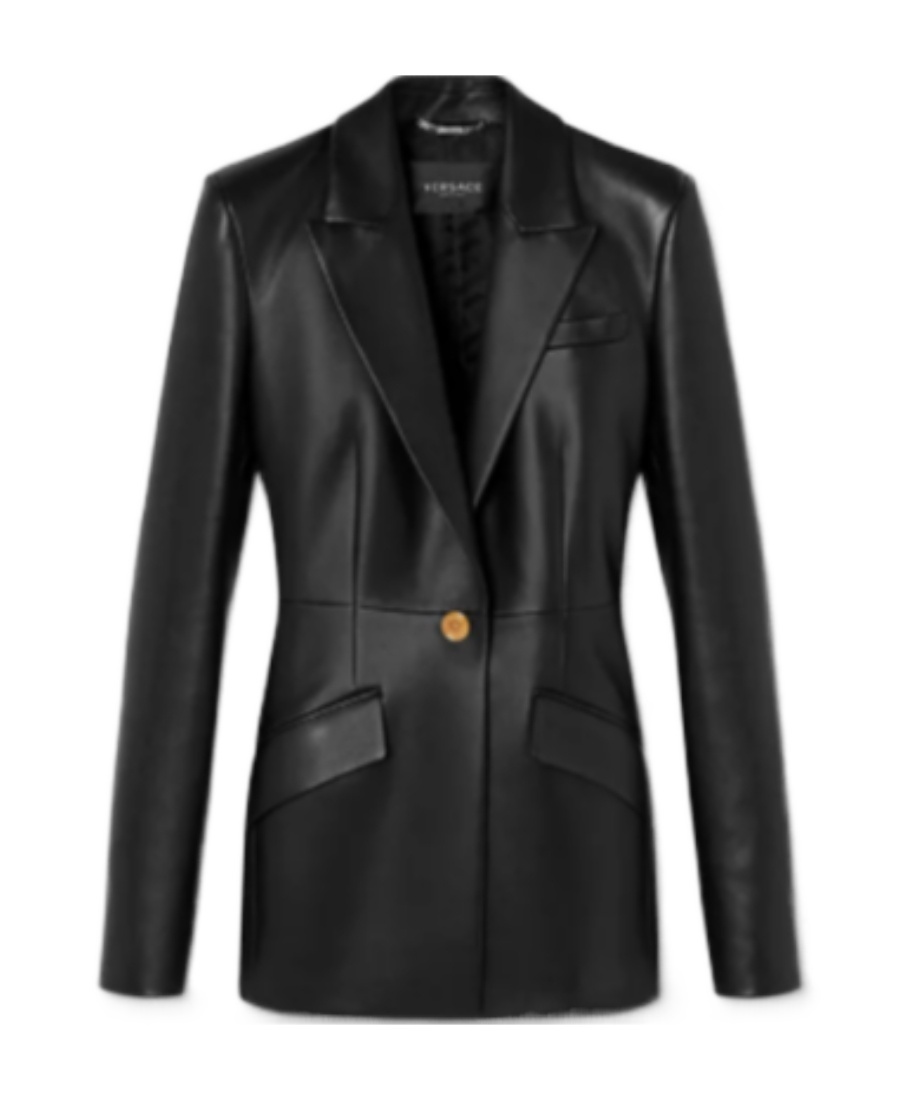Versace Leather Blazer In Black