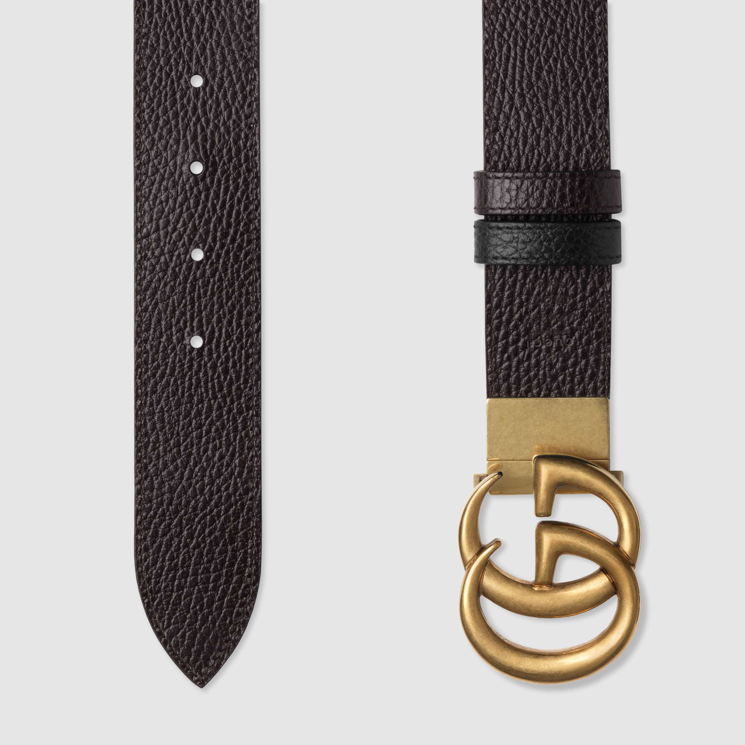 GUCCI REVERSIBLE LEATHER BELT WITH DOUBLE G BUCKLE