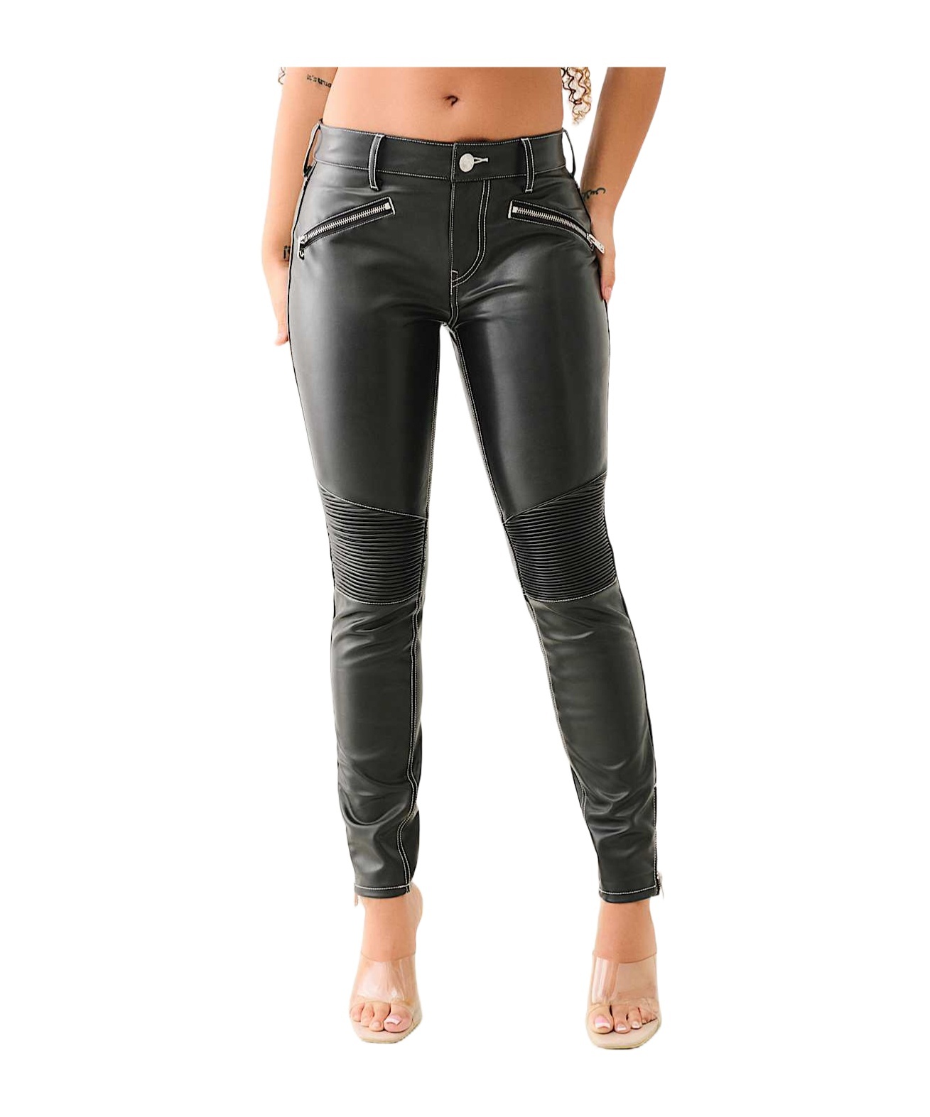 TRUE RELIGION JENNIE FAUX LEATHER MOTO CURVY SKINNY PANT