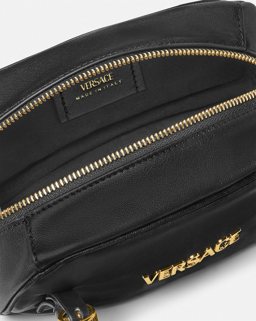 Versace Tag Bowling Shoulder Bag In Black