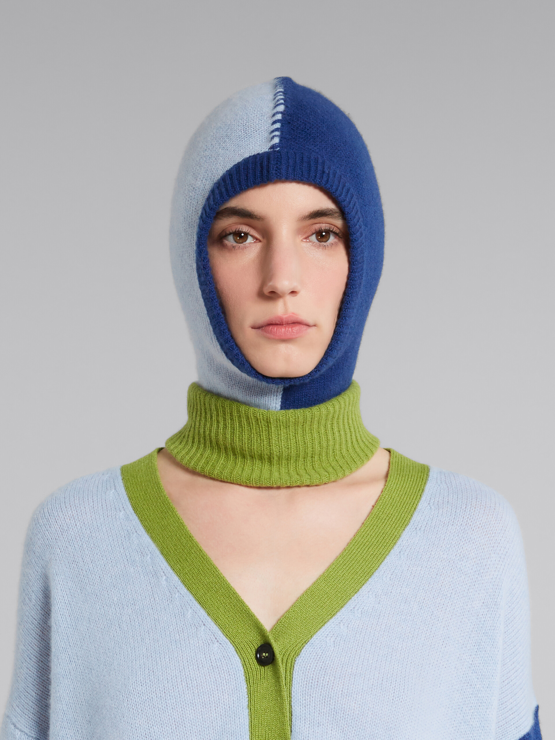 Marni Colour-block Cashmere Balaclava In Blue