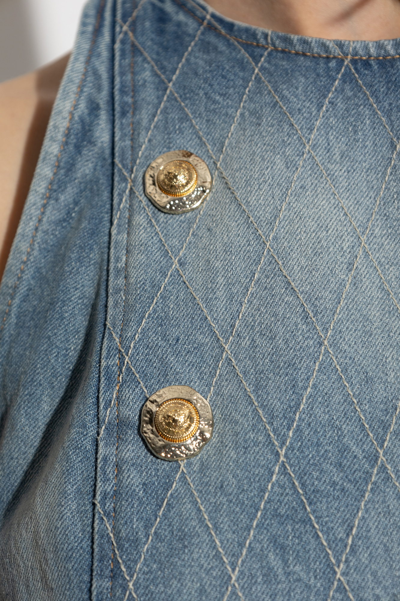 Balmain Button-embellished Denim Dress In Blue