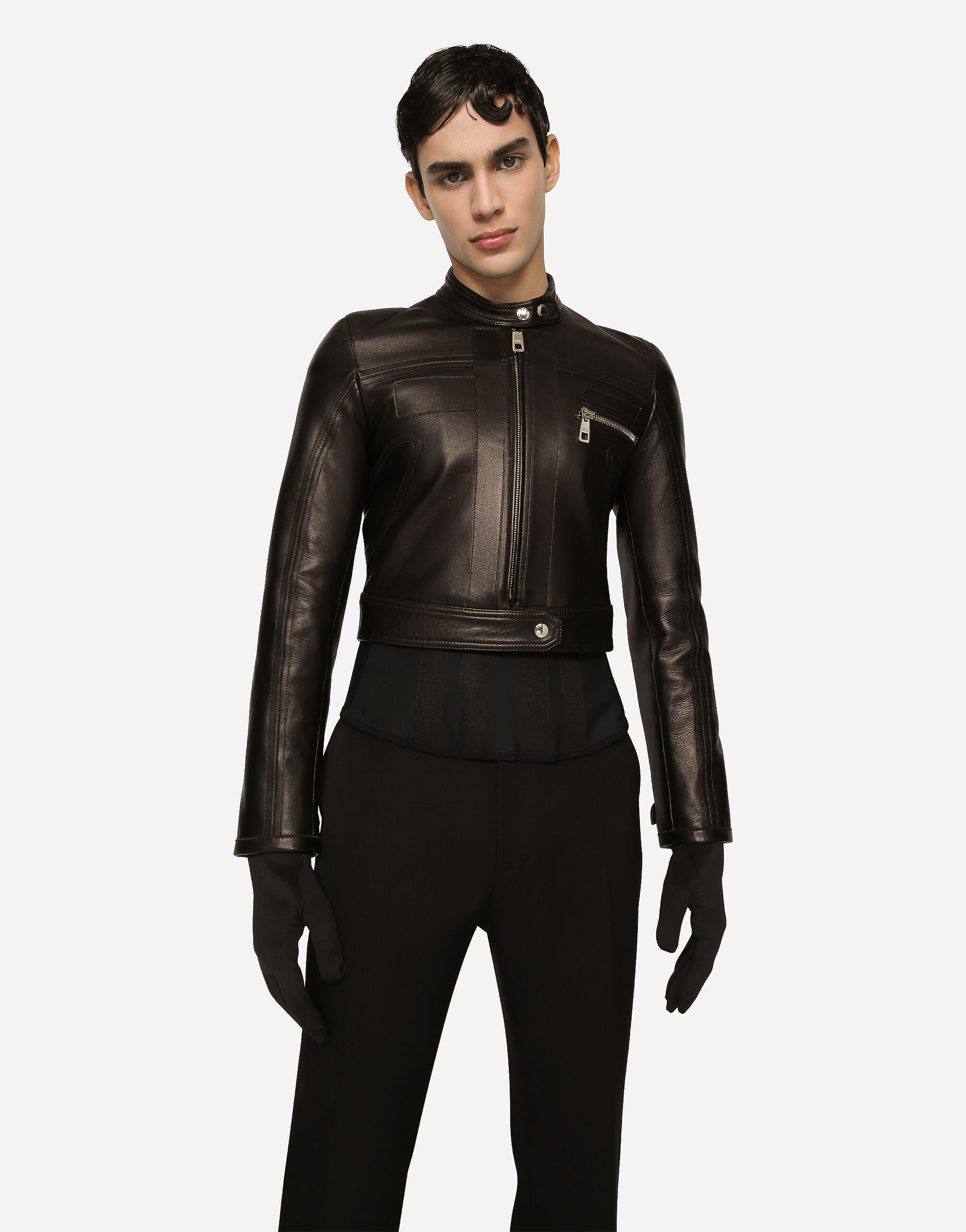 Dolce & Gabbana Nappa Leather Biker Jacket In Black