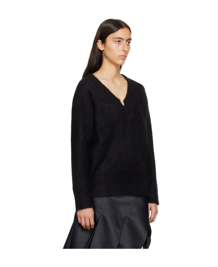We11 Done V-neck Mohair-blend Jumper In Black