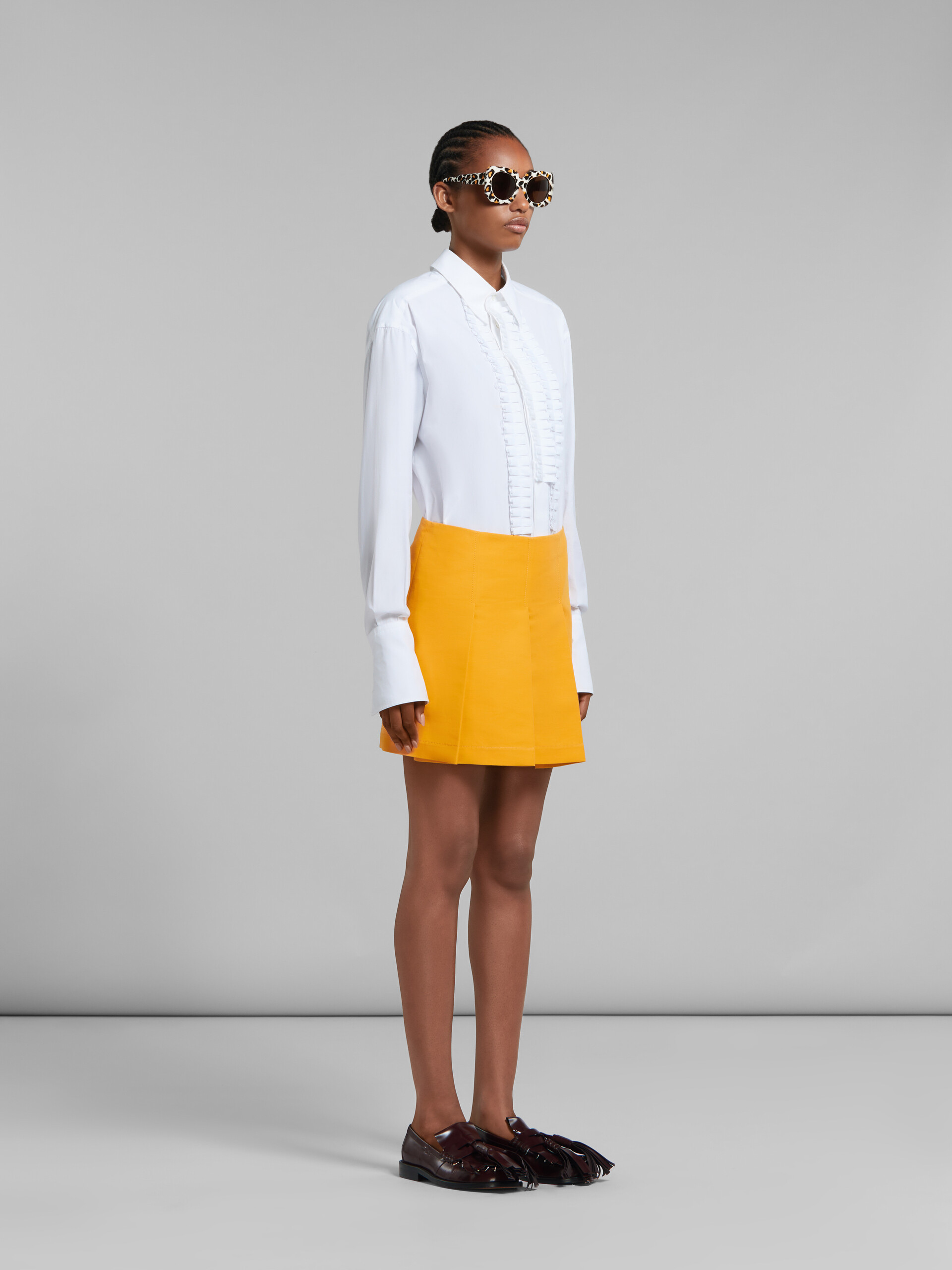 Marni Pleated Cotton Miniskirt In Yellow