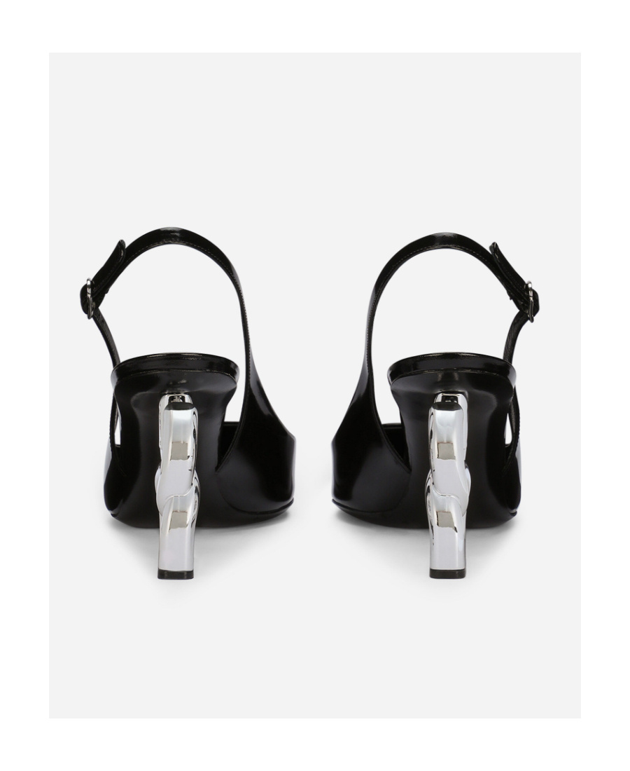 Dolce & Gabbana Lollo 75 Slingback Pumps In Polished Leather In Black