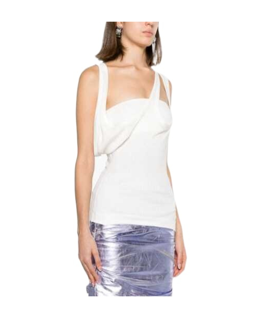 Attico Ribbed Cotton Jersey Top In White