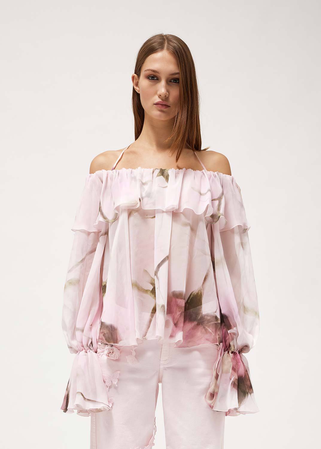 Blumarine Printed Silk Blouse In Pink