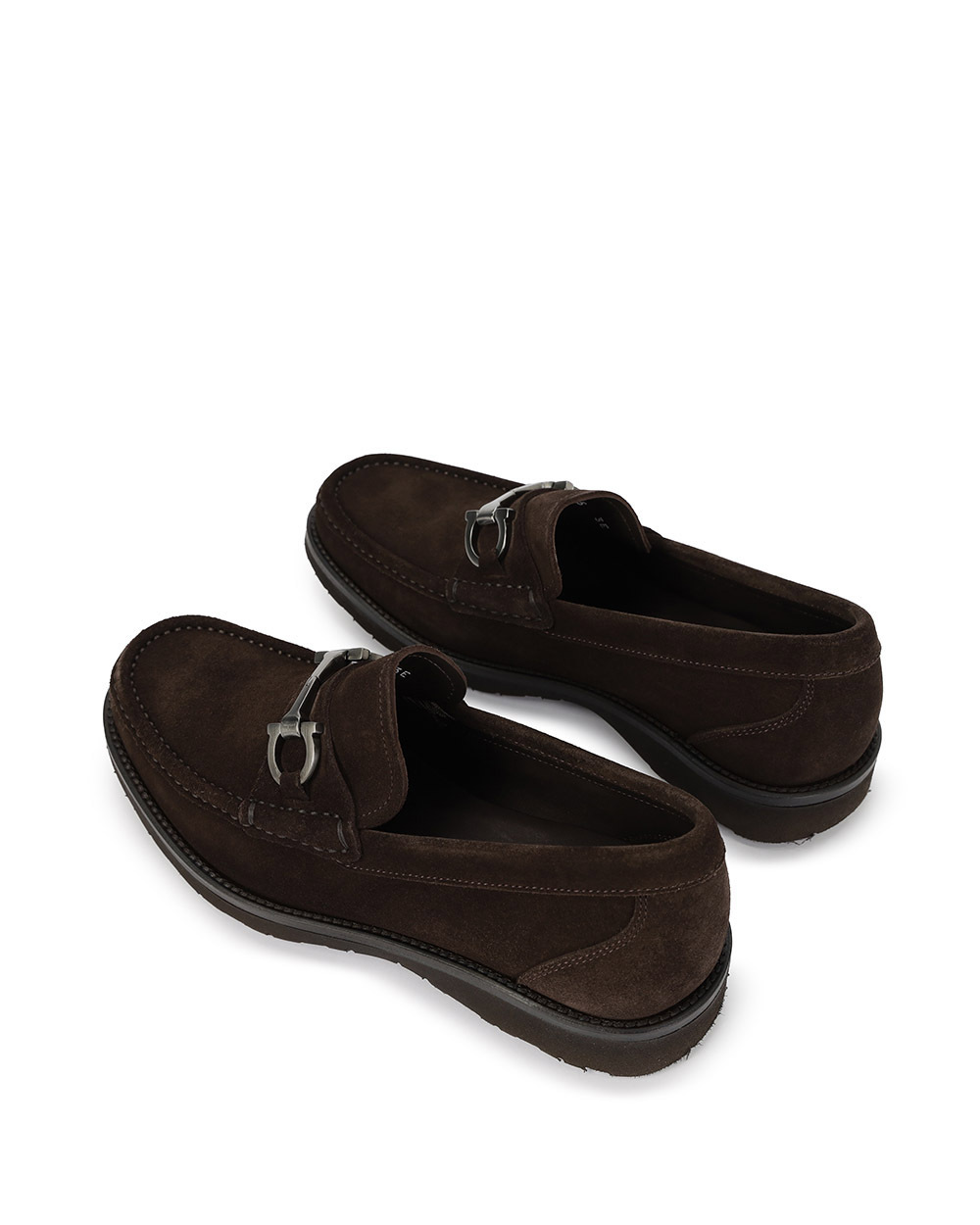 Ferragamo Block Heel Leather Loafers With Metal Detail In Black