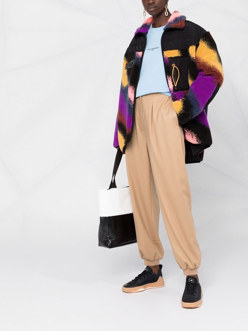 Stella Mccartney Marley Faux-shearling Striped Coat In Black