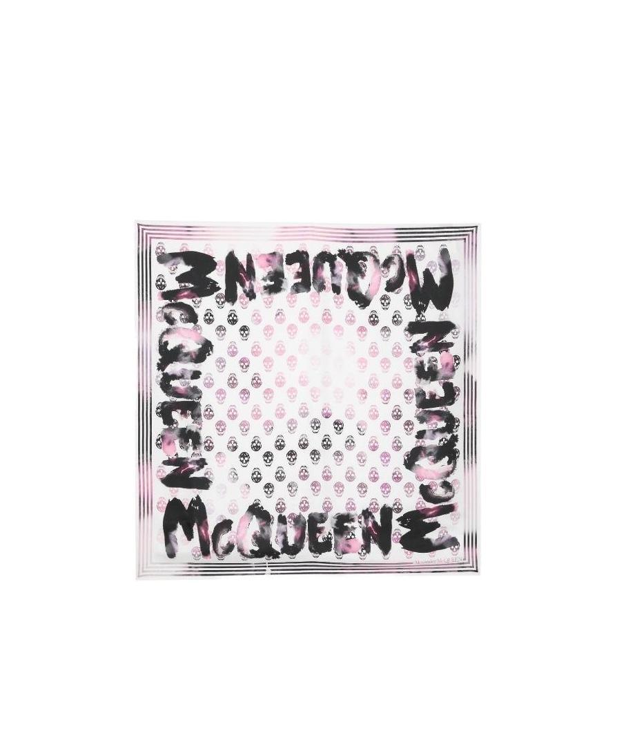 Alexander Mcqueen Logo Skull Print Silk Scarf In Multi